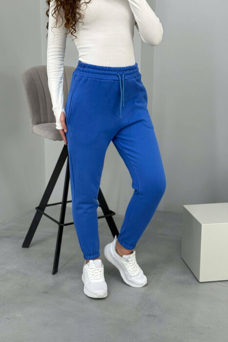 ONE COLOR FLUFFY SIMPLE WOMEN SWEATPANTS LIGHTBLUE/BZ - 3