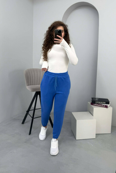 ONE COLOR FLUFFY SIMPLE WOMEN SWEATPANTS LIGHTBLUE/BZ - 2