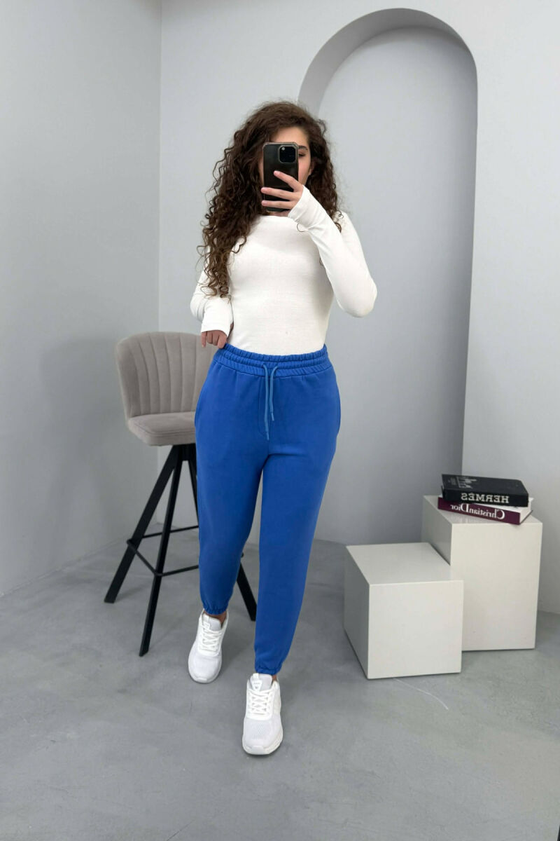 ONE COLOR FLUFFY SIMPLE WOMEN SWEATPANTS LIGHTBLUE/BZ - 2