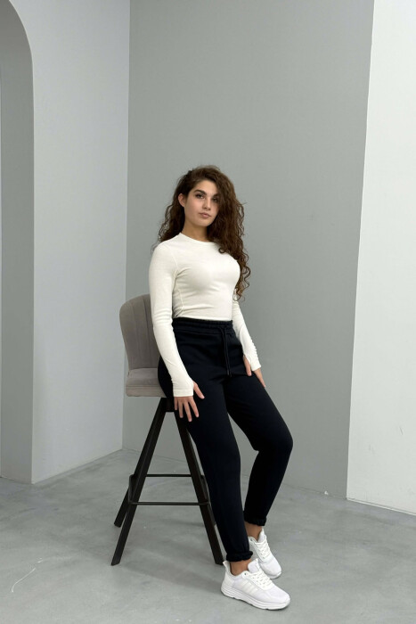 ONE COLOR FLUFFY SIMPLE WOMEN SWEATPANTS MIDNIGHT BLUE/BLU MESNATE - 1