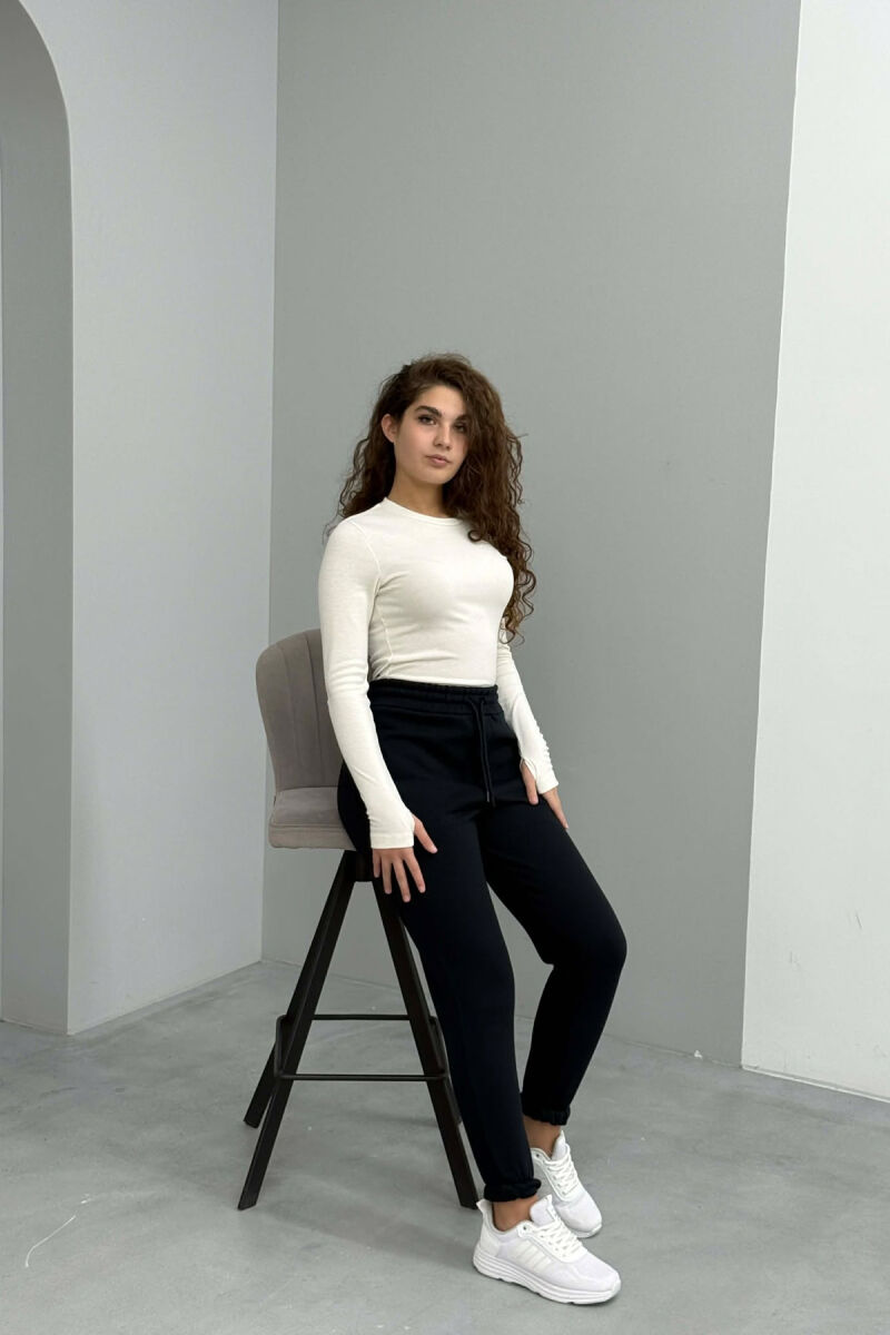 ONE COLOR FLUFFY SIMPLE WOMEN SWEATPANTS MIDNIGHT BLUE/BLU MESNATE - 1