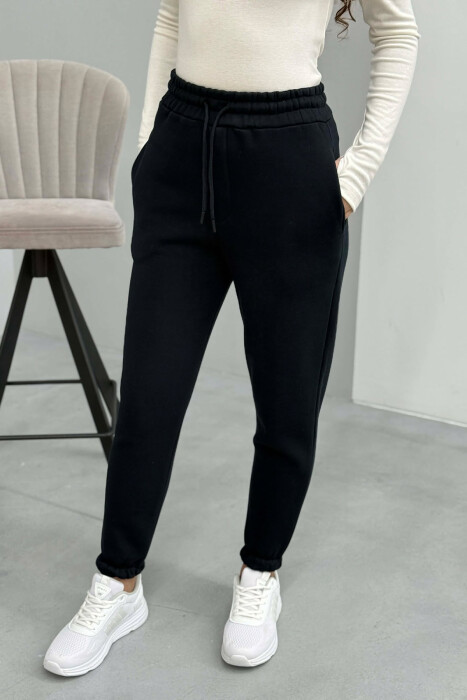 ONE COLOR FLUFFY SIMPLE WOMEN SWEATPANTS MIDNIGHT BLUE/BLU MESNATE - 4