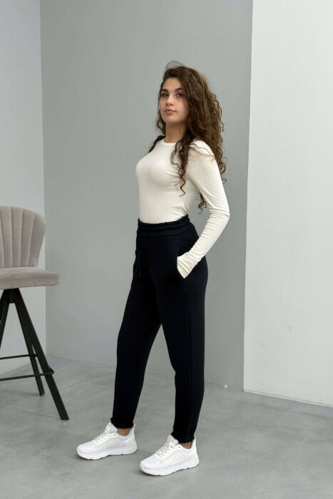 ONE COLOR FLUFFY SIMPLE WOMEN SWEATPANTS MIDNIGHT BLUE/BLU MESNATE - 2