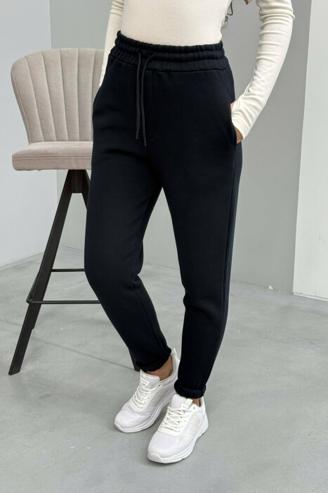 ONE COLOR FLUFFY SIMPLE WOMEN SWEATPANTS MIDNIGHT BLUE/BLU MESNATE - 3
