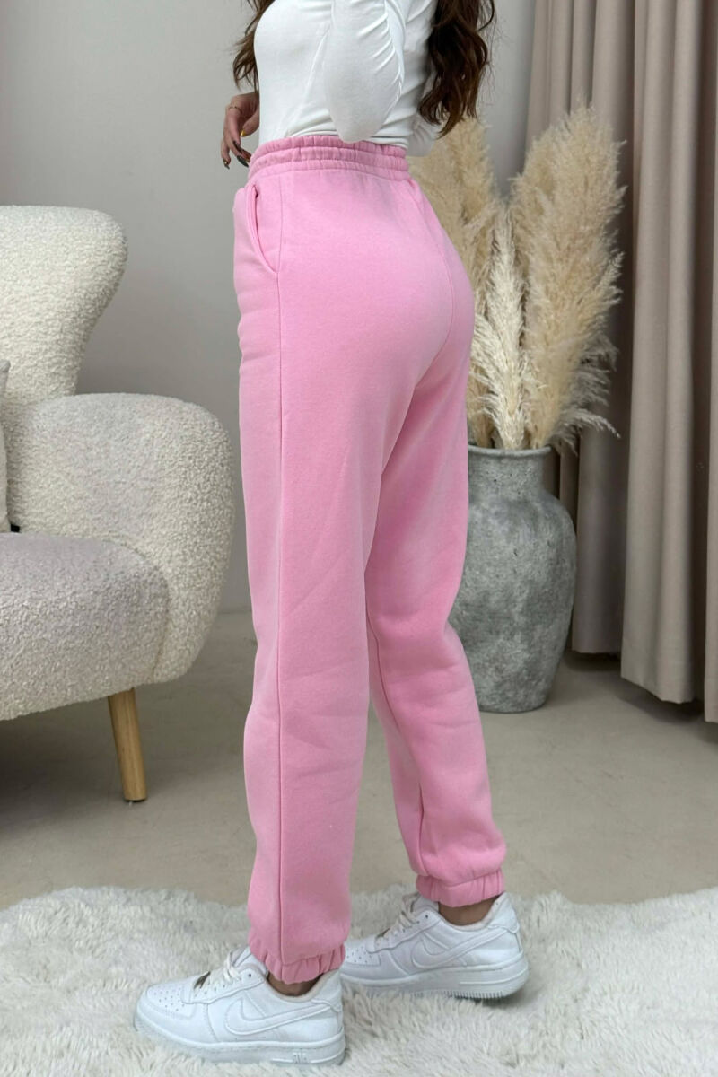 ONE COLOR FLUFFY SIMPLE WOMEN JOGGERS PINK/ROZE - 4