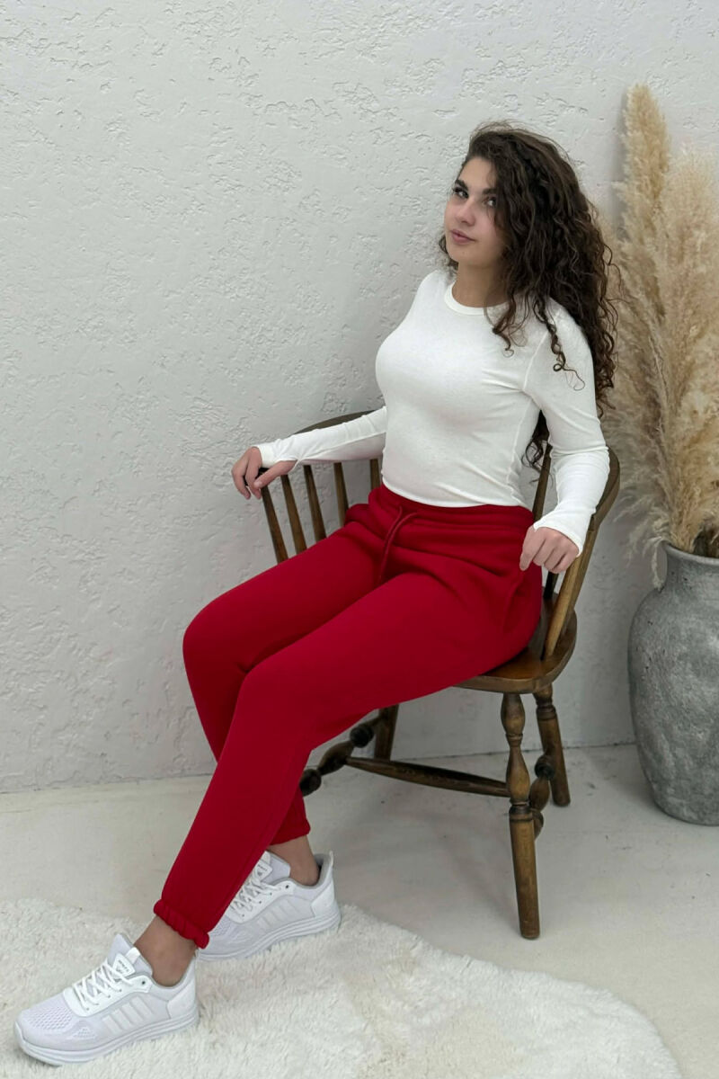 ONE COLOR FLUFFY SIMPLE WOMEN SWEATPANTS RED/E KUQE - 2
