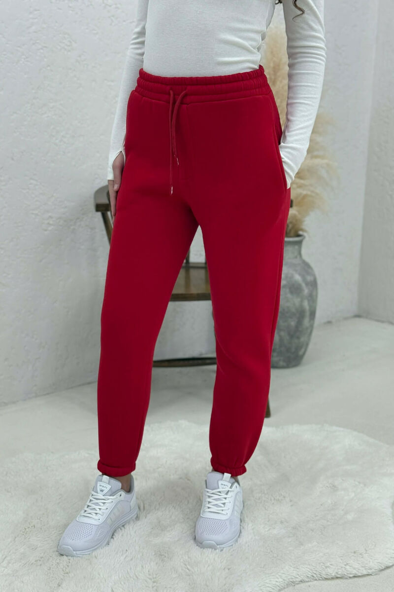 ONE COLOR FLUFFY SIMPLE WOMEN SWEATPANTS RED/E KUQE - 4