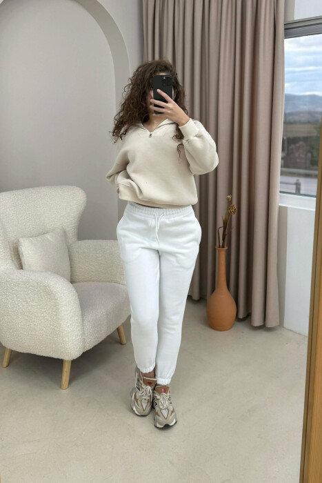 ONE COLOR FLUFFY SIMPLE WOMEN SWEATPANTS WHITE-E BARDHE 