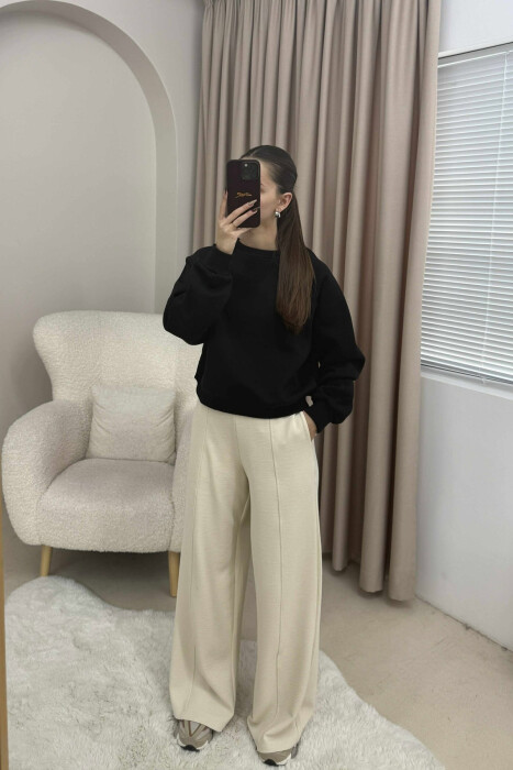 ONE COLOR FLUFFY SIMPLE WOMEN SWEATSHIRT BLACK/ E ZEZE - 1