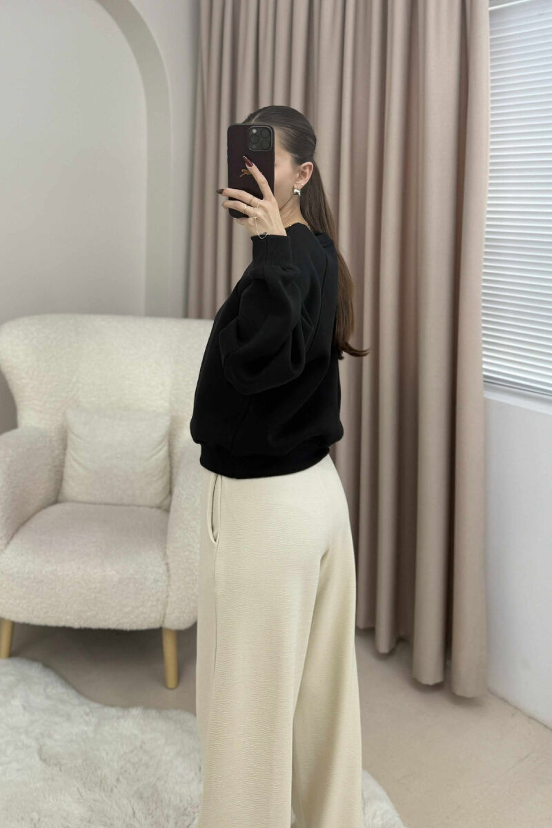 ONE COLOR FLUFFY SIMPLE WOMEN SWEATSHIRT BLACK/ E ZEZE - 3