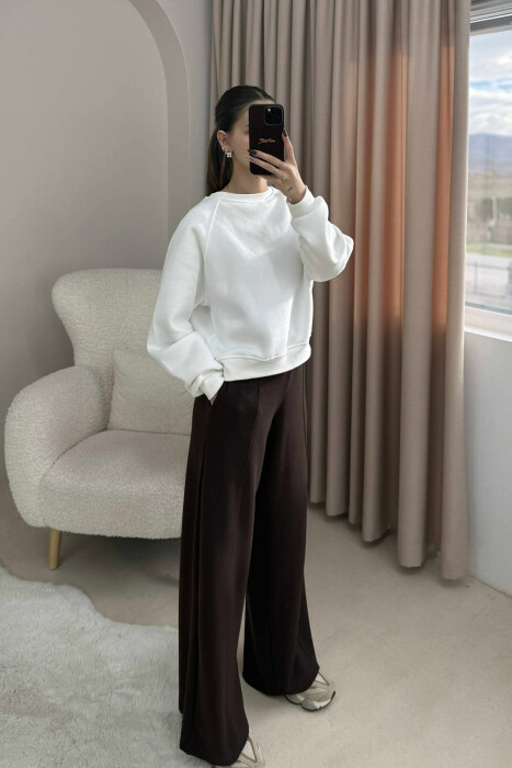 ONE COLOR FLUFFY SIMPLE WOMEN SWEATSHIRT WHITE-E BARDHE 