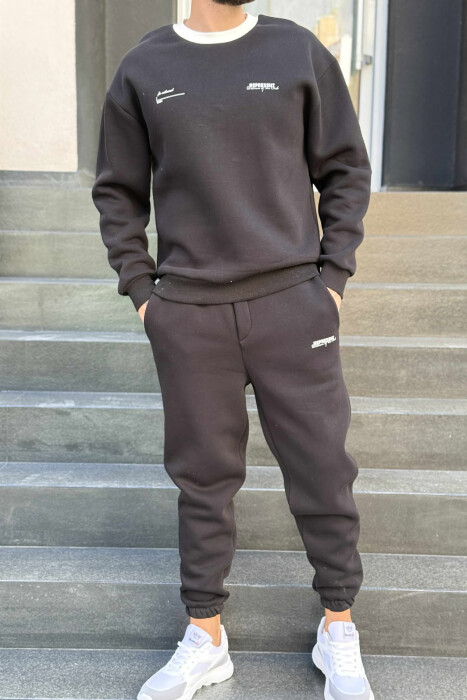 ONE COLOR FLUFFY SWEATSHIRT+JOGGERS MEN SET BLACK/ E ZEZE 