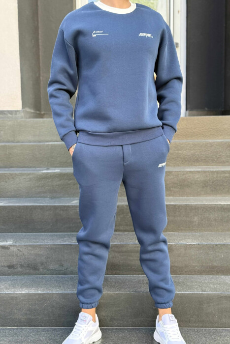 ONE COLOR FLUFFY SWEATSHIRT+JOGGERS MEN SET BLUE/BLU 
