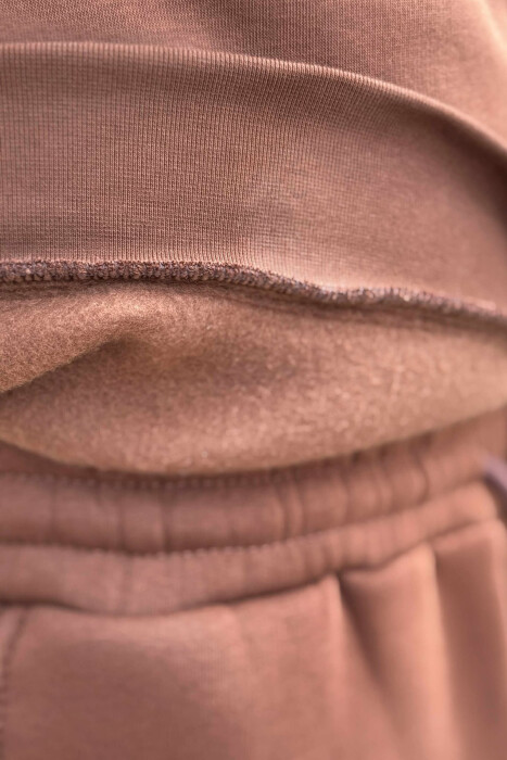 ONE COLOR FLUFFY SWEATSHIRT+JOGGERS MEN SET BROWN/KAFE - 3