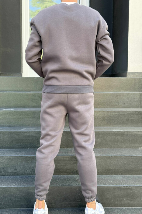 ONE COLOR FLUFFY SWEATSHIRT+JOGGERS MEN SET DARK GREY/GEE - 5