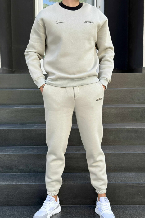 ONE COLOR FLUFFY SWEATSHIRT+JOGGERS MEN SET LIGHT GREY/GZ - 1