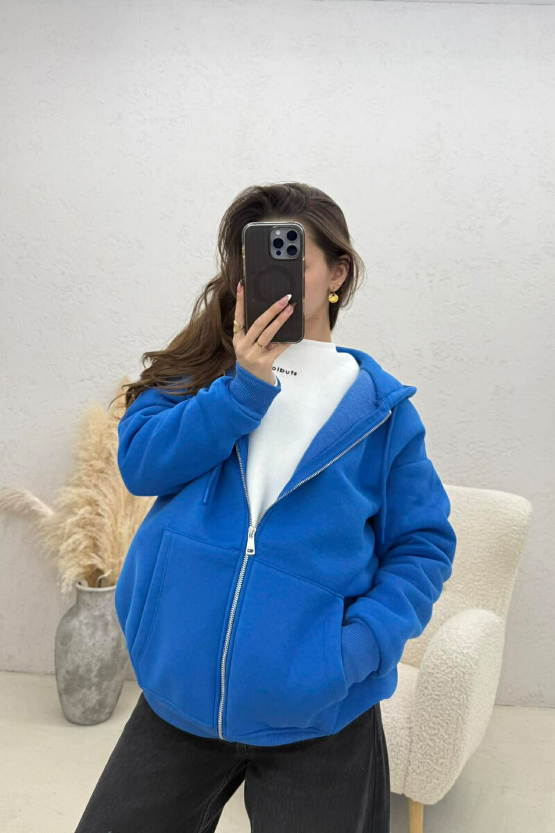 ONE COLOR FLUFFY WOMAN COTTON JACKET BLUE/BLU - 1