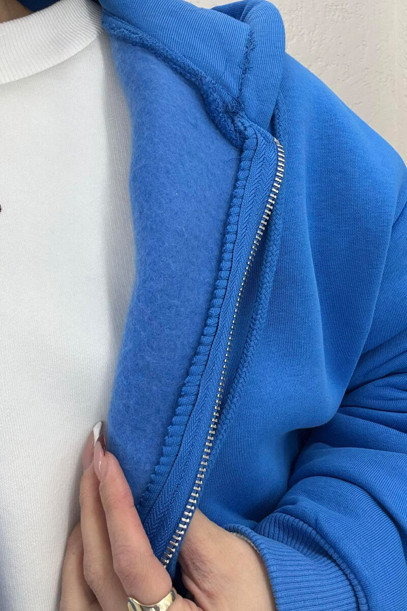 ONE COLOR FLUFFY WOMAN COTTON JACKET BLUE/BLU - 3