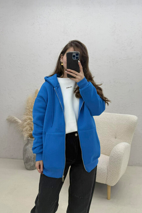 ONE COLOR FLUFFY WOMAN COTTON JACKET BLUE/BLU - 4
