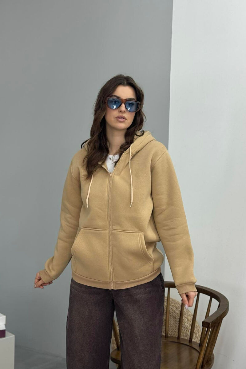 ONE COLOR FLUFFY WOMEN COTTON JACKET BEIGE/BEZHE - 2