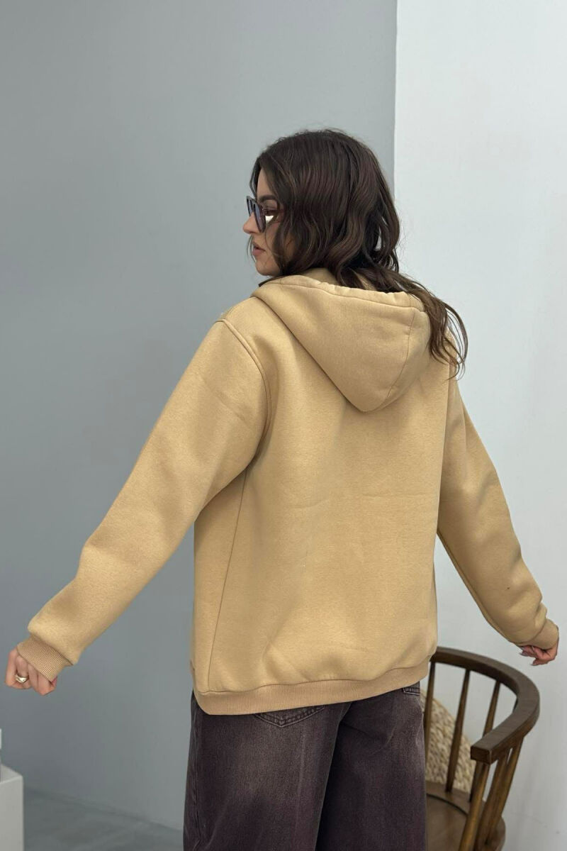 ONE COLOR FLUFFY WOMEN COTTON JACKET BEIGE/BEZHE - 4