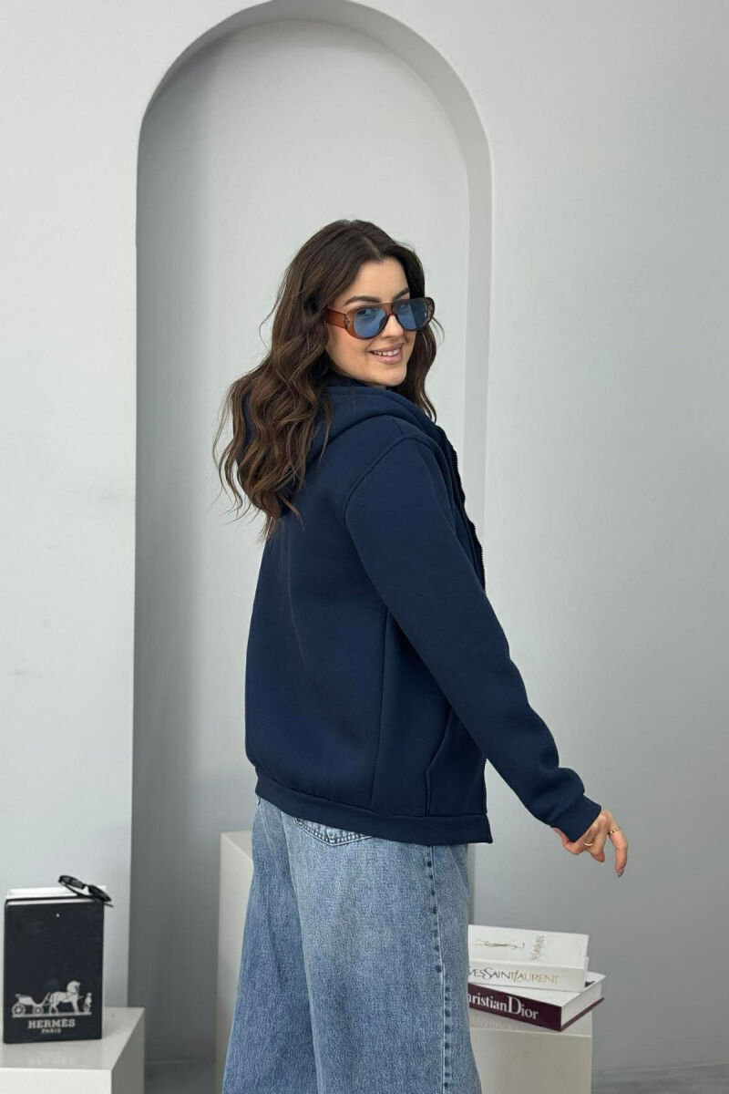 ONE COLOR FLUFFY WOMEN COTTON JACKET DARK BLUE/BEE - 2