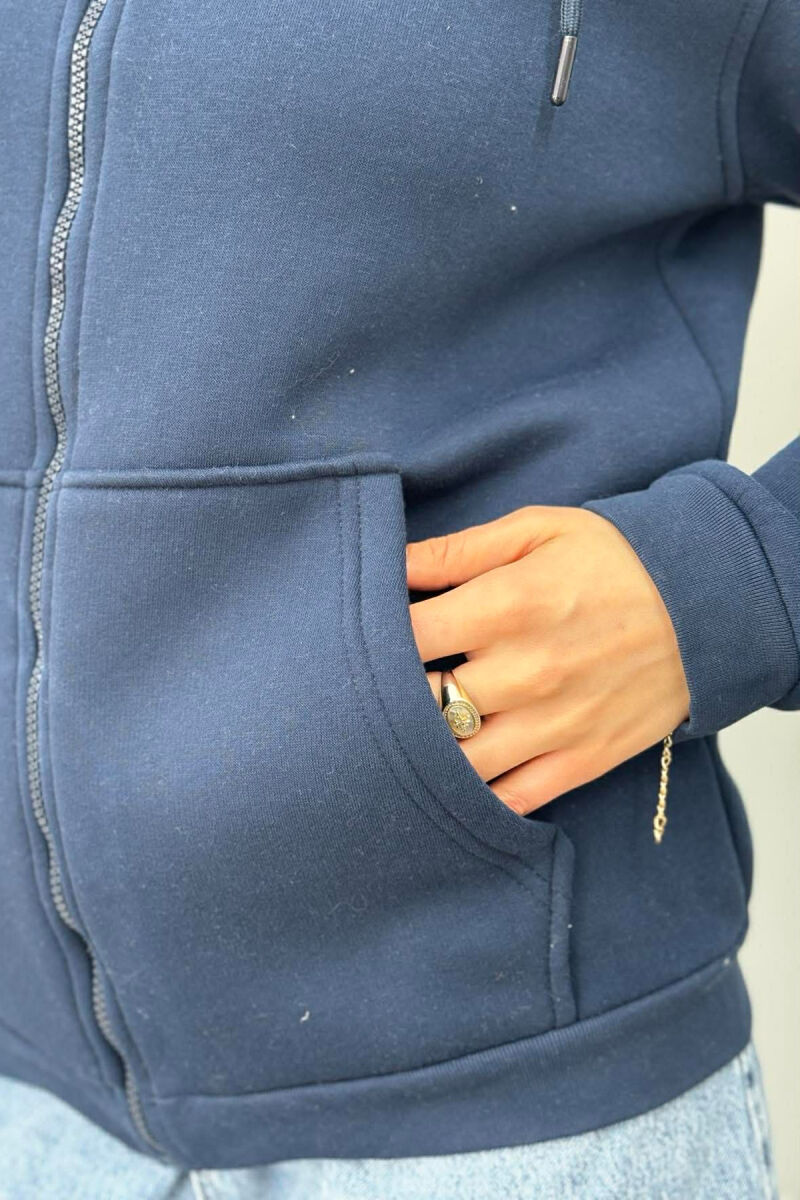 ONE COLOR FLUFFY WOMEN COTTON JACKET DARK BLUE/BEE - 4