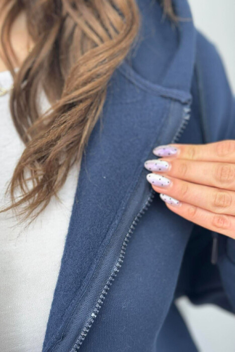 ONE COLOR FLUFFY WOMEN COTTON JACKET DARK BLUE/BEE - 5