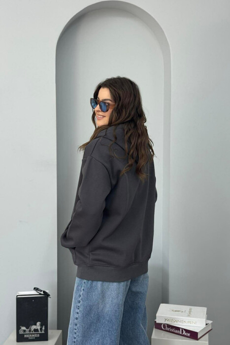 ONE COLOR FLUFFY WOMEN COTTON JACKET DARK GREY/GEE - 2