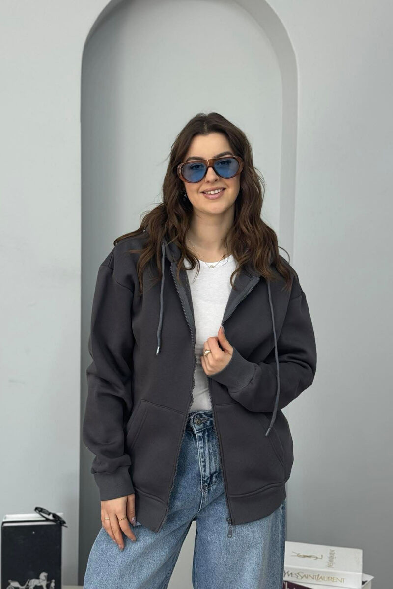 ONE COLOR FLUFFY WOMEN COTTON JACKET DARK GREY/GEE - 3