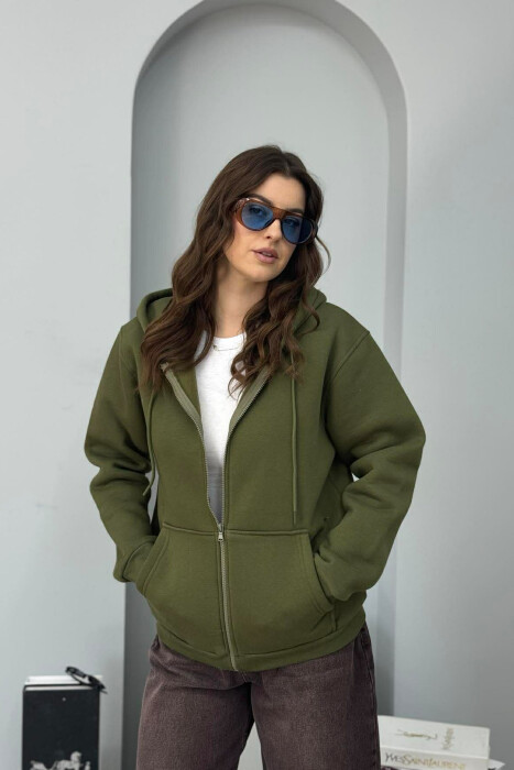 ONE COLOR FLUFFY WOMEN COTTON JACKET GREEN/JESHILE - 1