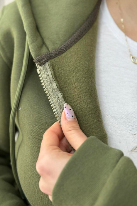 ONE COLOR FLUFFY WOMEN COTTON JACKET GREEN/JESHILE - 4