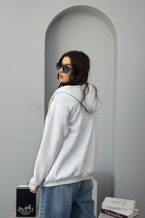 ONE COLOR FLUFFY WOMEN COTTON JACKET LIGHT GREY/GZ - 2