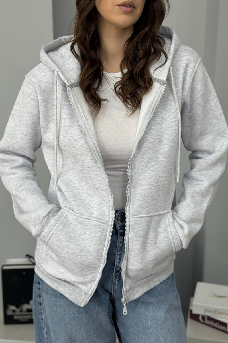 ONE COLOR FLUFFY WOMEN COTTON JACKET LIGHT GREY/GZ - 3