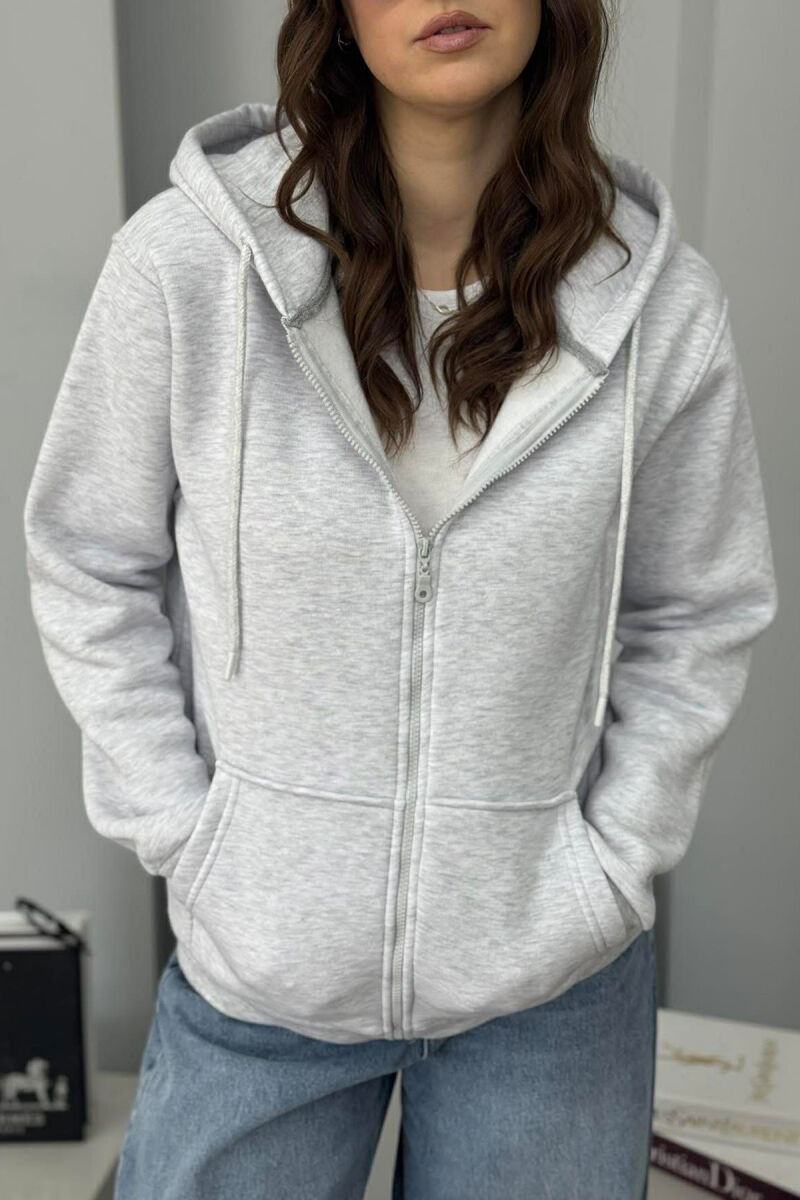 ONE COLOR FLUFFY WOMEN COTTON JACKET LIGHT GREY/GZ - 5