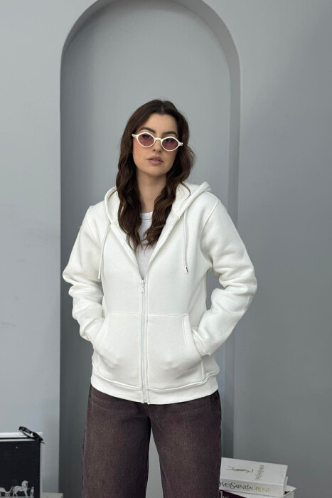 ONE COLOR FLUFFY WOMEN COTTON JACKET WHITE-E BARDHE - KLAUDIO FASHION