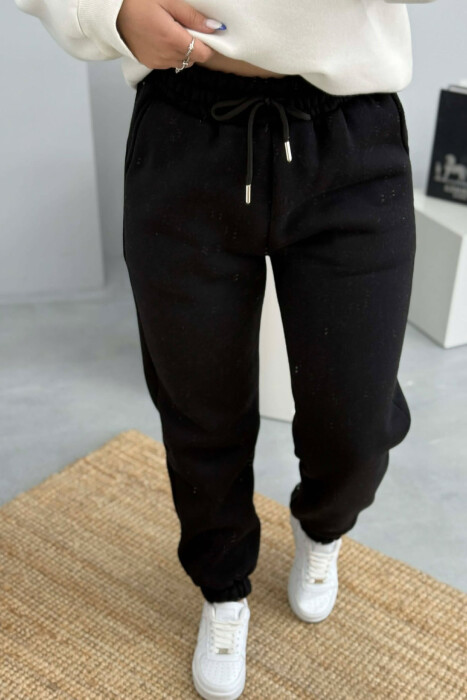 ONE COLOR FLUFFY WOMEN JOGGERS BLACK/ E ZEZE 