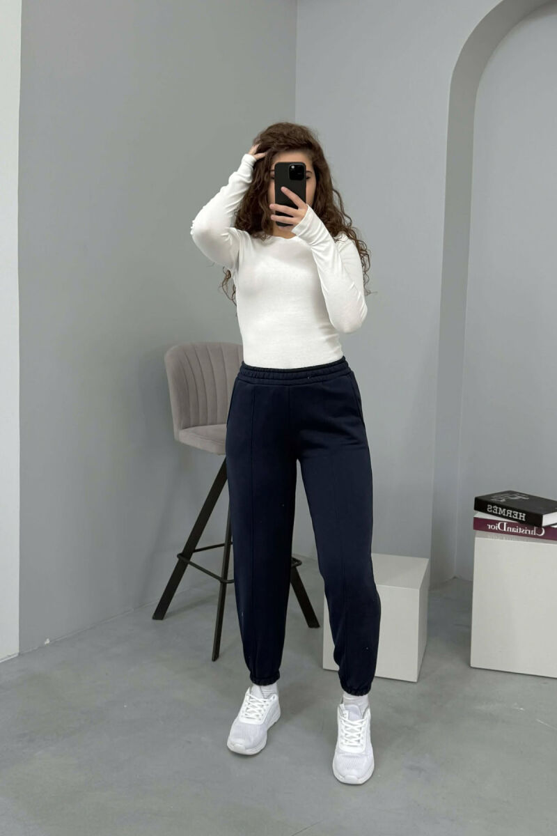 ONE COLOR FLUFFY WOMEN JOGGERS DARK BLUE/BEE - 1