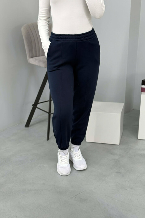 ONE COLOR FLUFFY WOMEN JOGGERS DARK BLUE/BEE - 2