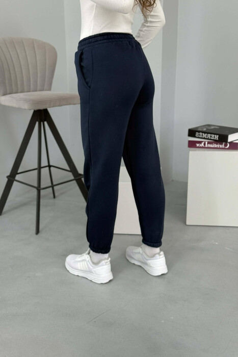 ONE COLOR FLUFFY WOMEN JOGGERS DARK BLUE/BEE - 3