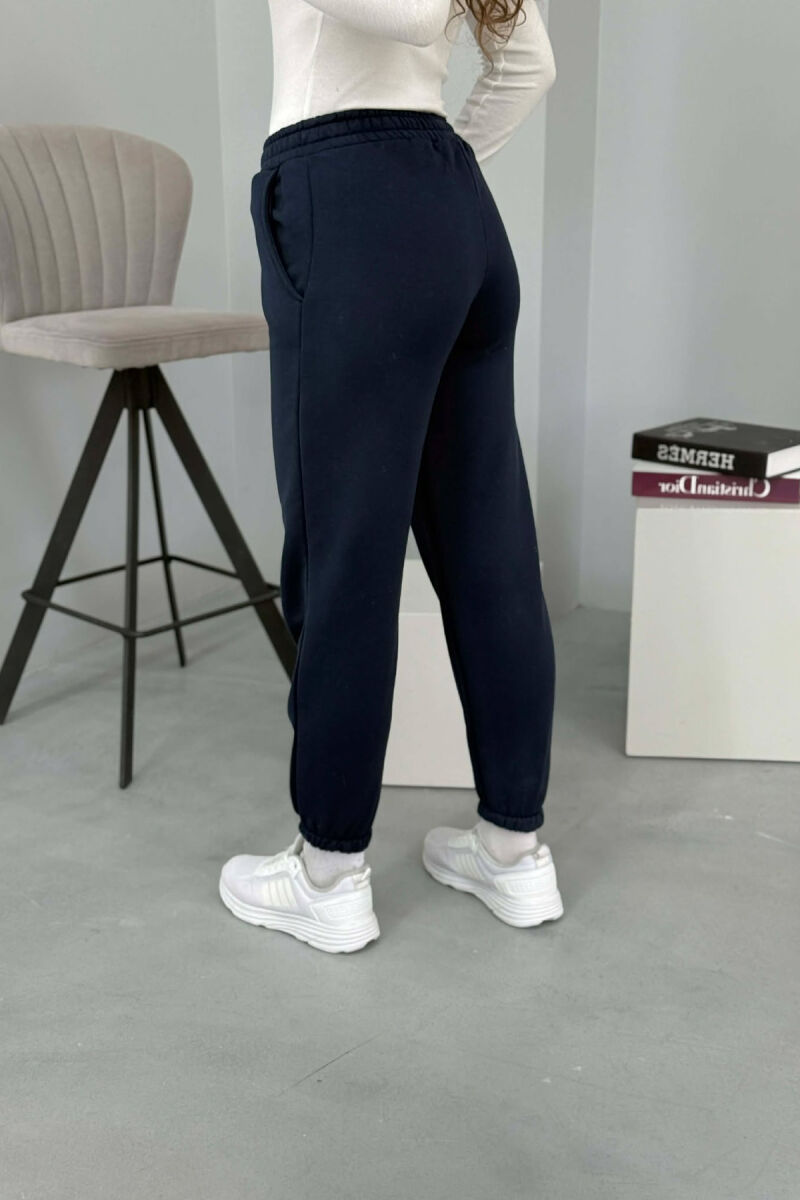 ONE COLOR FLUFFY WOMEN JOGGERS DARK BLUE/BEE - 3