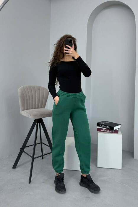 ONE COLOR FLUFFY WOMEN JOGGERS GREEN/JESHILE 