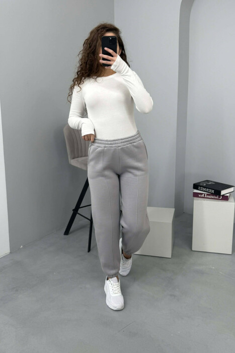 ONE COLOR FLUFFY WOMEN JOGGERS GREY ASH/GRI HIRI - 1