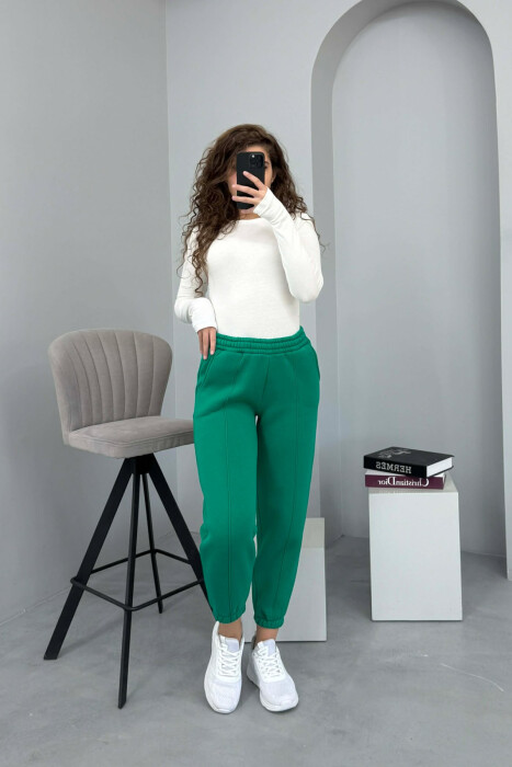 ONE COLOR FLUFFY WOMEN JOGGERS LIGHT GREEN/JEZB 