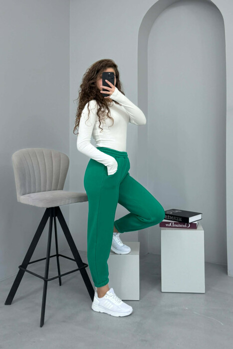 ONE COLOR FLUFFY WOMEN JOGGERS LIGHT GREEN/JEZB - 5