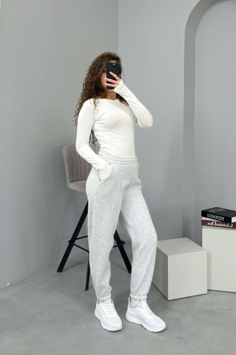 ONE COLOR FLUFFY WOMEN JOGGERS LIGHT GREY/GZ - 2