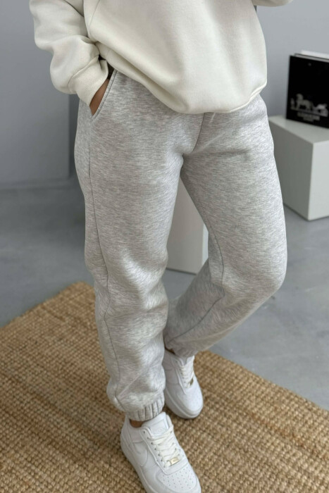 ONE COLOR FLUFFY WOMEN JOGGERS LIGHT GREY/GZ - 3
