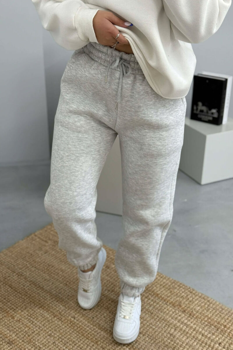 ONE COLOR FLUFFY WOMEN JOGGERS LIGHT GREY/GZ - 1