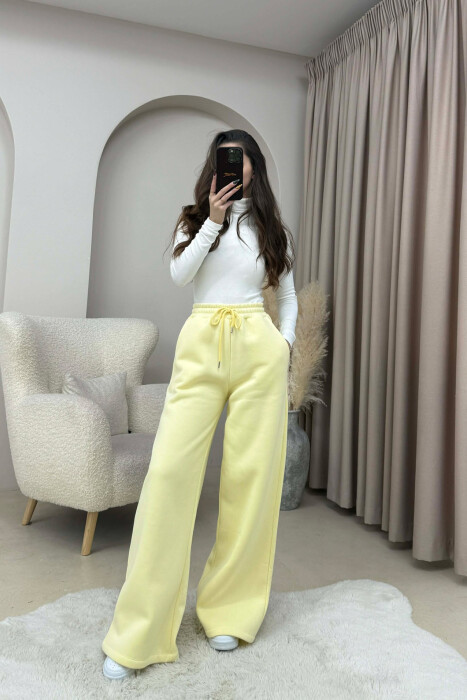 ONE COLOR FLUFFY WOMEN SWEATPANTS YELLOW/E VERDHE - 1