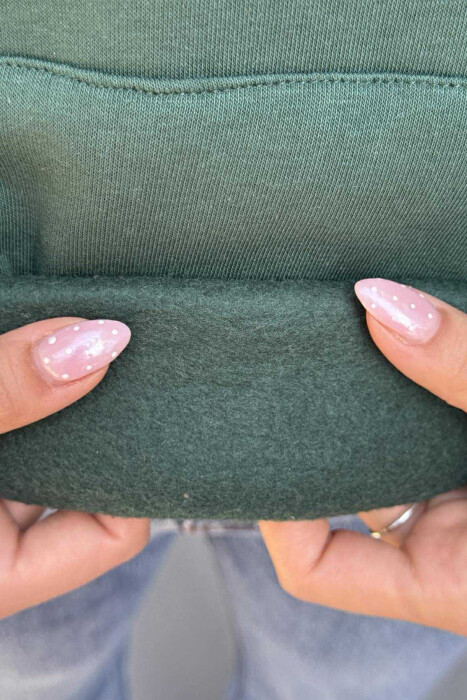 ONE COLOR FLUFFY WRITTINGS WOMEN HOODIE GREEN/JESHILE - 5